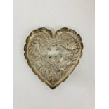 A repousse silver trinket dish in the form of a heart Hallmarked W.C (10cm x 10cm) (50g)