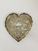 A repousse silver trinket dish in the form of a heart Hallmarked W.C (10cm x 10cm) (50g)