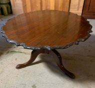 A George III mahogany tripod table, reduce in height