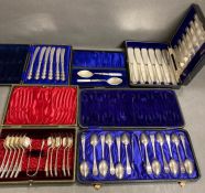A selection of five quality cased cutlery sets to include a Walker and Hall fish set and 12 teaspoon