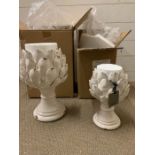 Two cardoon candle holder, a small and large in white from OKA