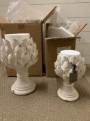 Two cardoon candle holder, a small and large in white from OKA