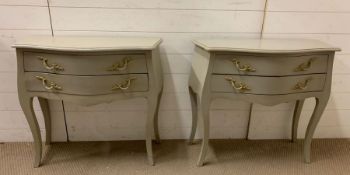 Two French style grey painted, two drawer side cabinets (71cm h x 35 cm d x 76cm w)