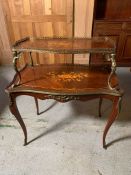 A two tier marquetry etagere table with gilt metal mounts (H86cm W74cm D45cm)