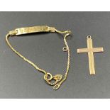 A 9ct gold identity bracelet and a cross (Total Weight 3.8g)