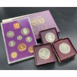 Three Festival of Britain 1951 Crowns and cased set of 1970 Coinage of Great Britain.