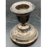 A silver squat candlestick, Birmingham hallmark.