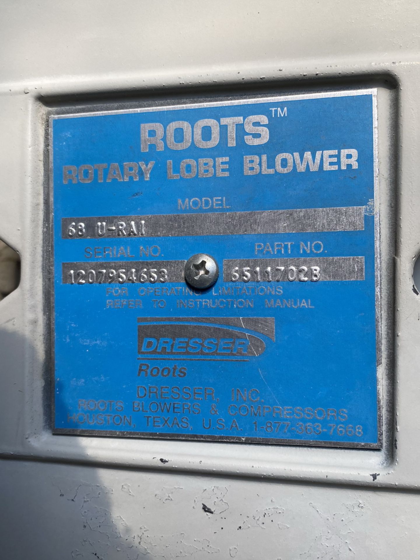 Root 30-HP Model 68 U-RAI Rotary Lobe Blower, S/N: 1207954653; with Silencer, Weg Invert Duty - Image 7 of 7