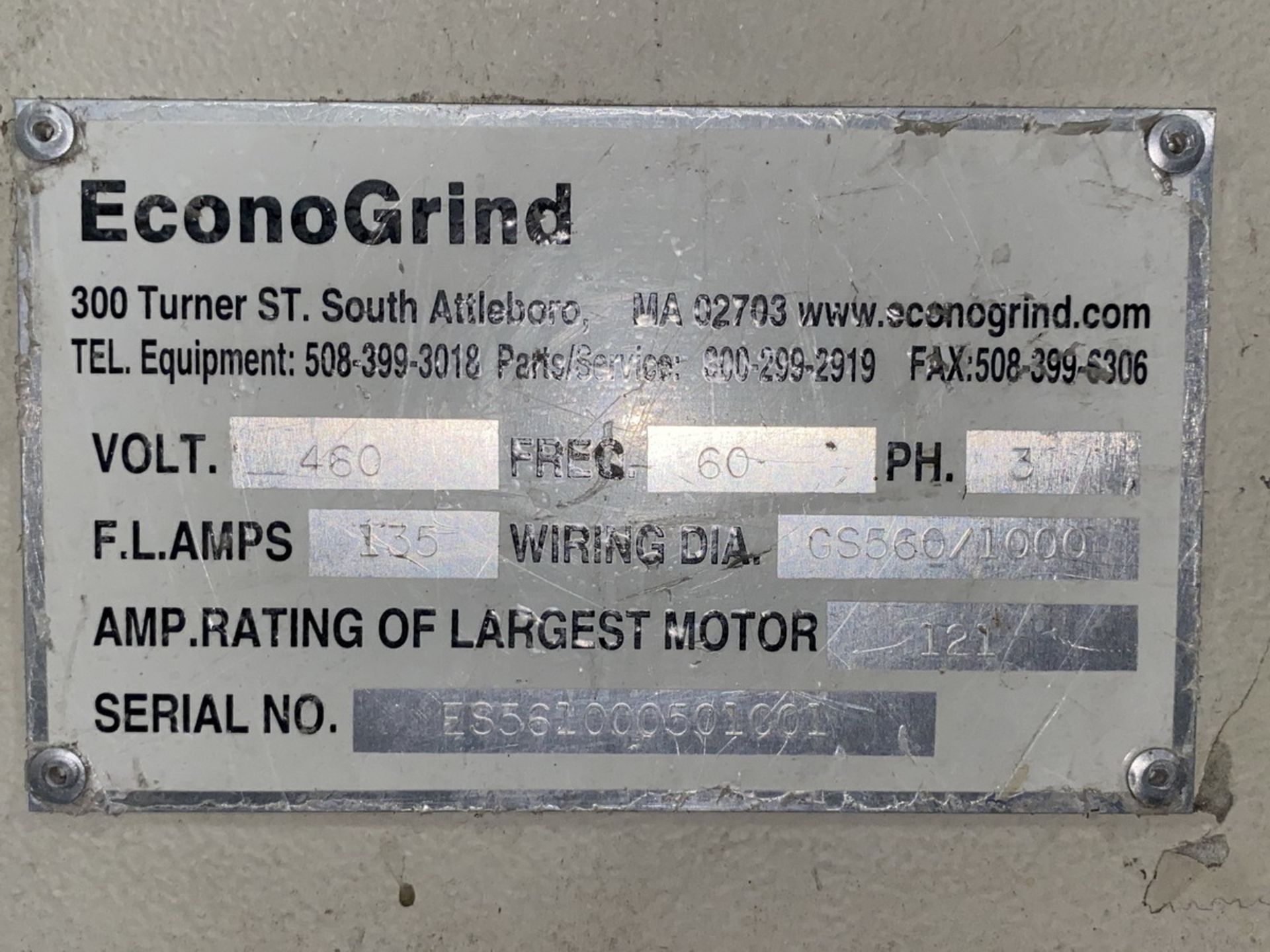 EconoGrind 75-KW Model ESS 560/1000 Grinder, S/N: ES561000501001; with 39 in. x 25.6 in. Chamber - Image 5 of 9