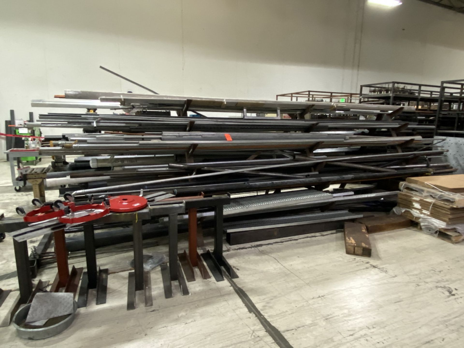 Lot - (1) 12 ft. long Cantilever Rack; with Contents to Include: Assorted Various Size Aluminum,