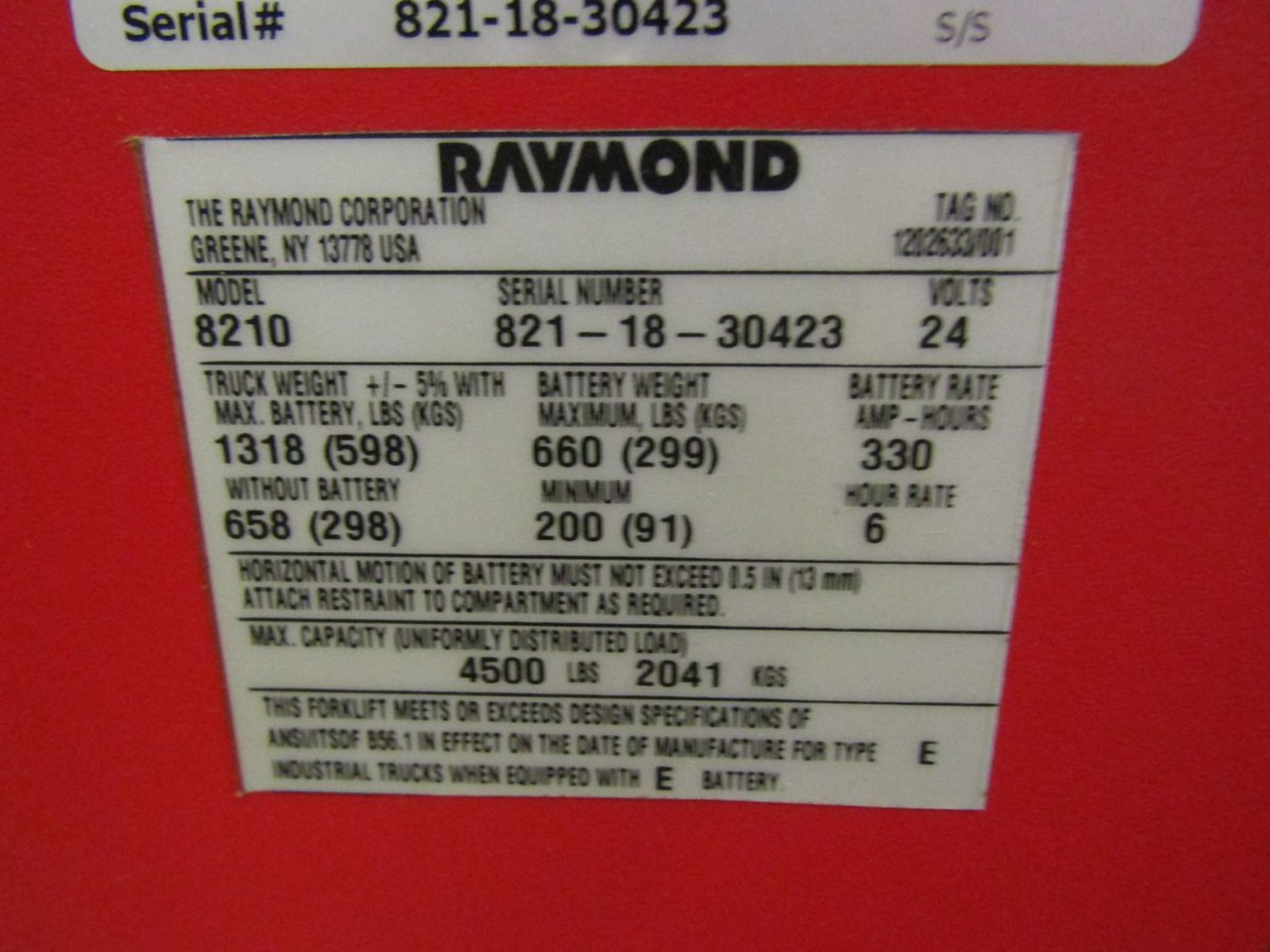 Raymond 4,500 lb. Cap. Model 8210 Electric Pallet Jack, S/N: 821-18-30423 (2018); 24-V (#76) - ( - Image 3 of 3