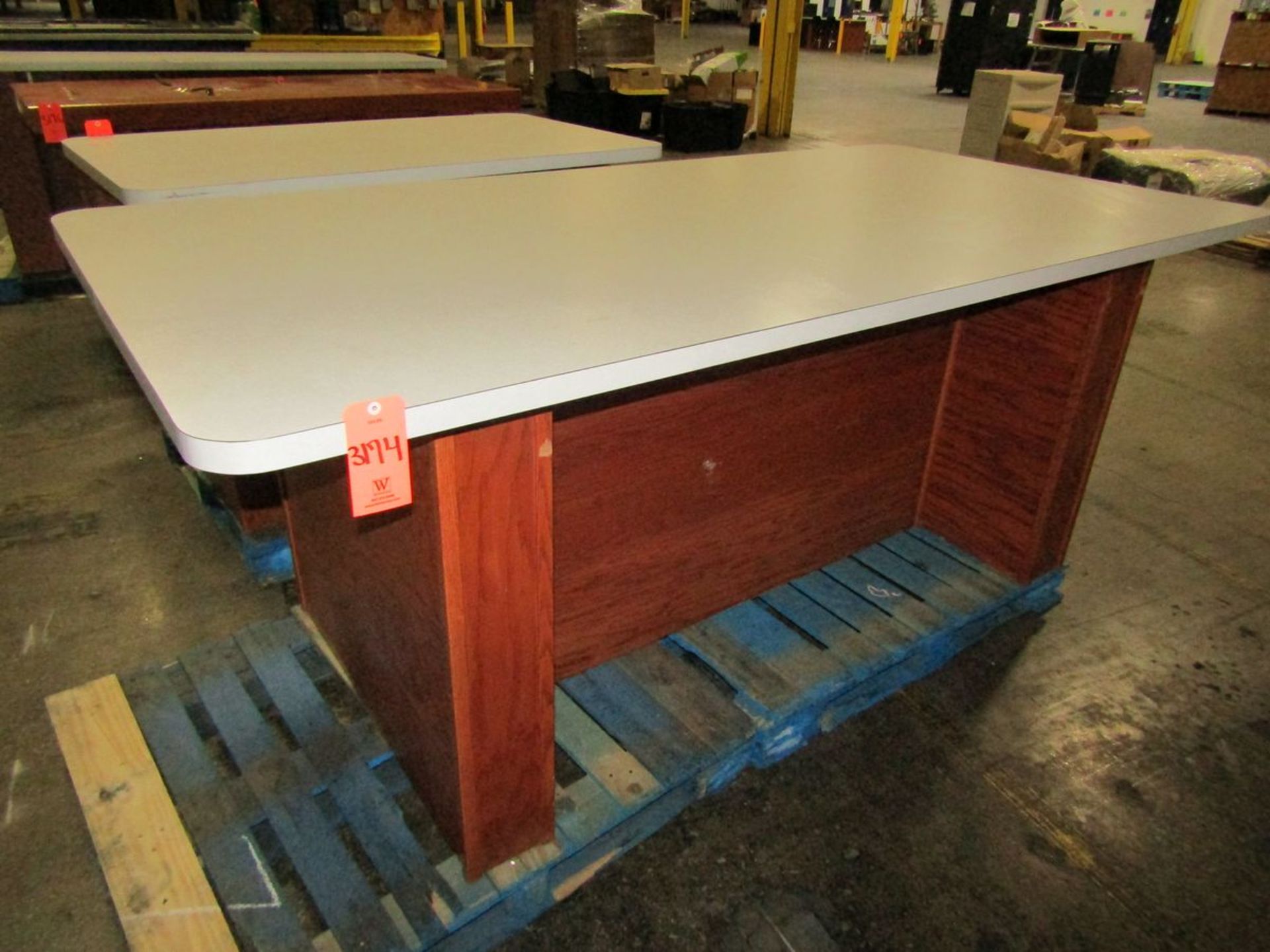 Wooden Work Station with Laminate Top, 96 in. x 48 in. x 39 in., (LxWxH) - (Located In: Bedford