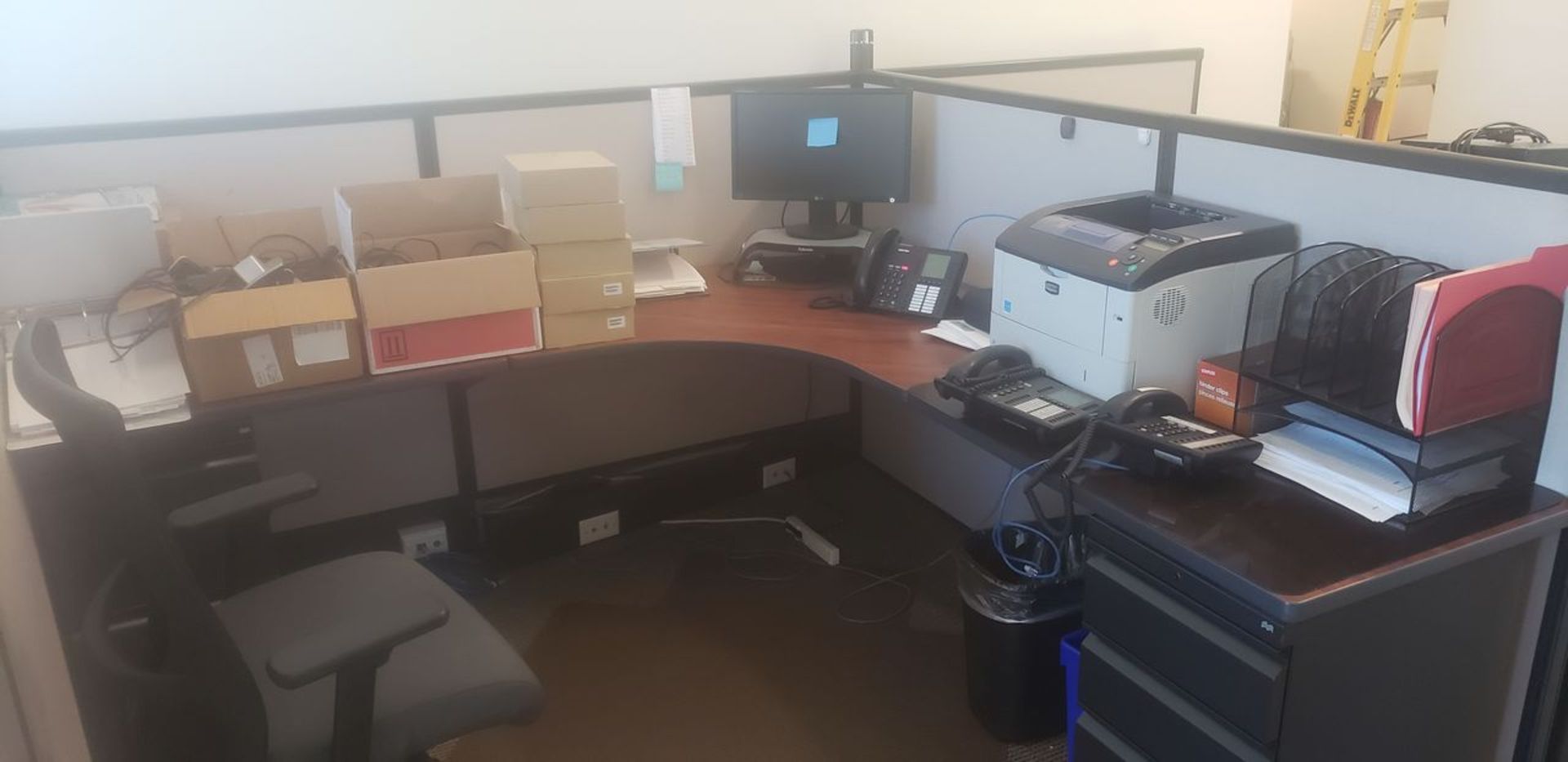 Lot - Contents of Cubicles, to Include: Printer, Phones, Chargers (Cubicles Not Included) - (Located