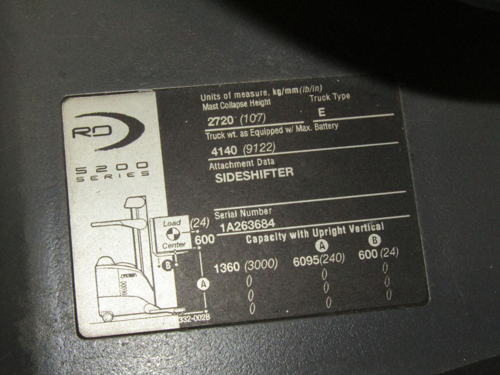 Crown 3,000 lb. Cap. Model RD5220-30 Electric Narrow Aisle Double Reach Fork Lift Truck, S/N: - Image 8 of 9