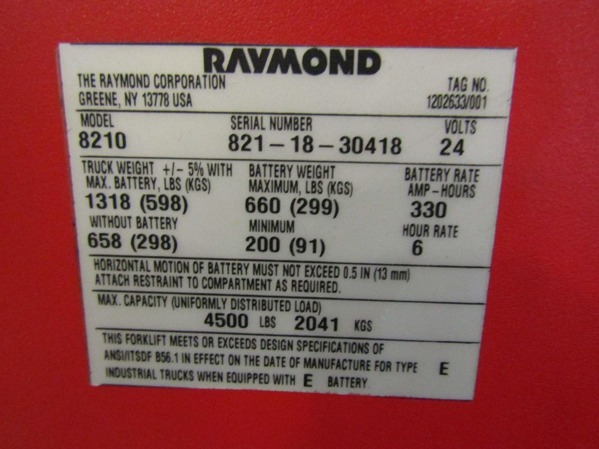 Raymond 4,500 lb. Cap. Model 8210 Electric Pallet Jack, S/N: 821-18-30418 (2018); 24-V (#72) - ( - Image 3 of 3