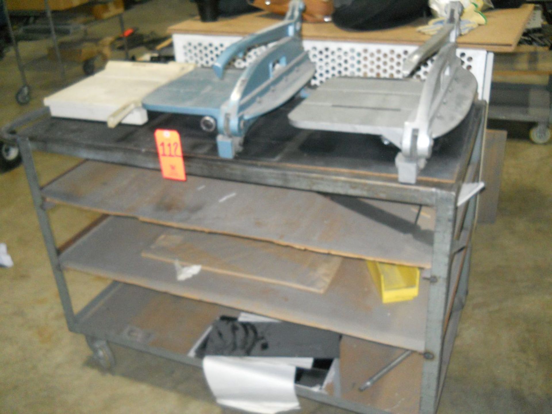 Lot - Portable Steel Cart; with (1) Ability Plastics 14 in. (approx.) Bench-Top Manual Guillotine