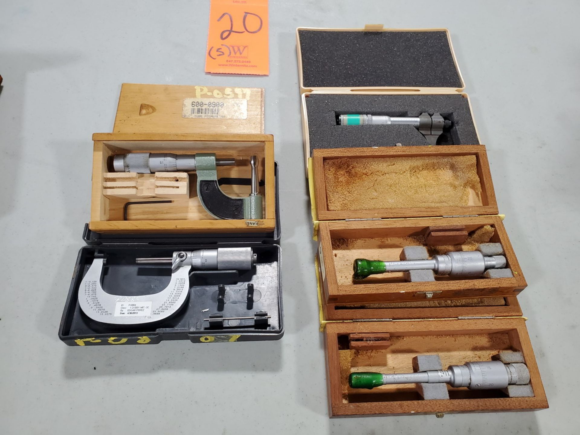 Lot - (5) Mitutoyo Micrometers, to Include: (3) Inside Micrometers, (1) Tube Micrometer, and (1) O.