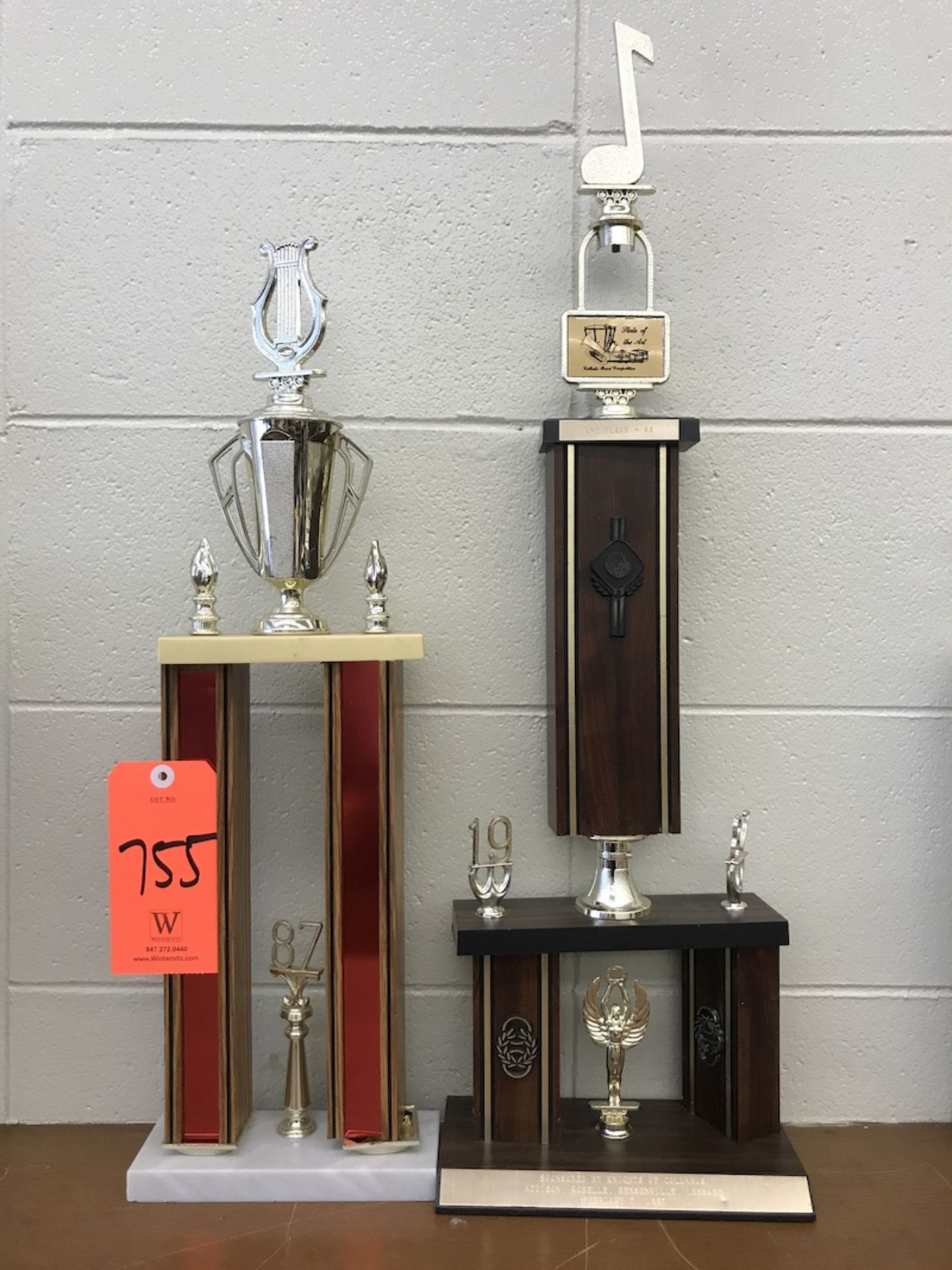 Lot - (1) 1987 Band Trophy (1) 1987Knights of Columbus Addison, Roselle, Bensenville, Lombard Trophy