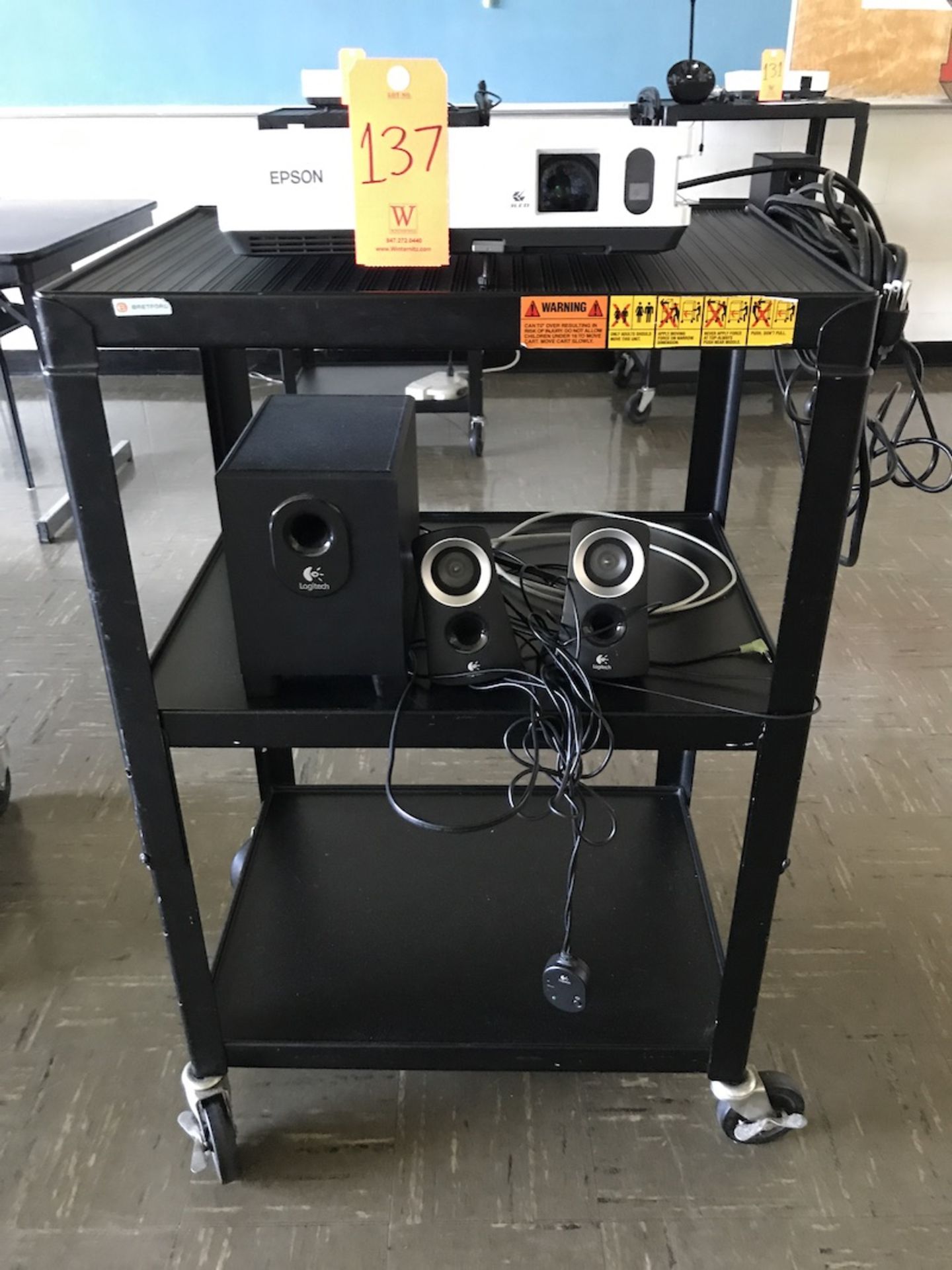 Lot - (1) Epson 3LCD Projector (1) Rolling Media Cart (1) Logitech Speaker System (Room 101) - Image 2 of 2