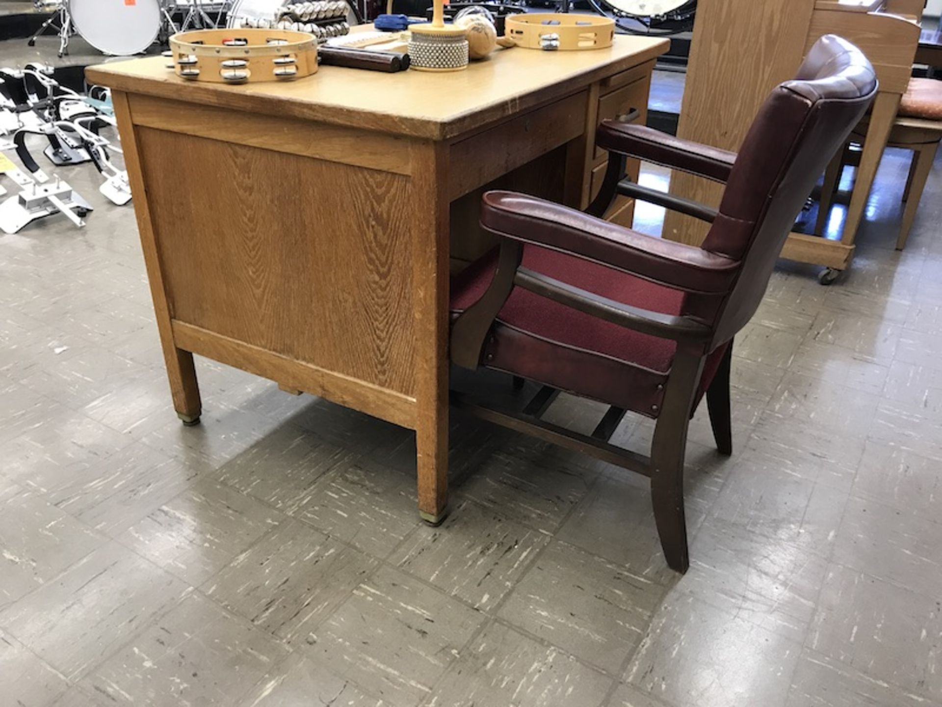 Lot - (1) 72 in. Bookshelf (1) 42 in. Desk (1) Leather Chair (Music Room)