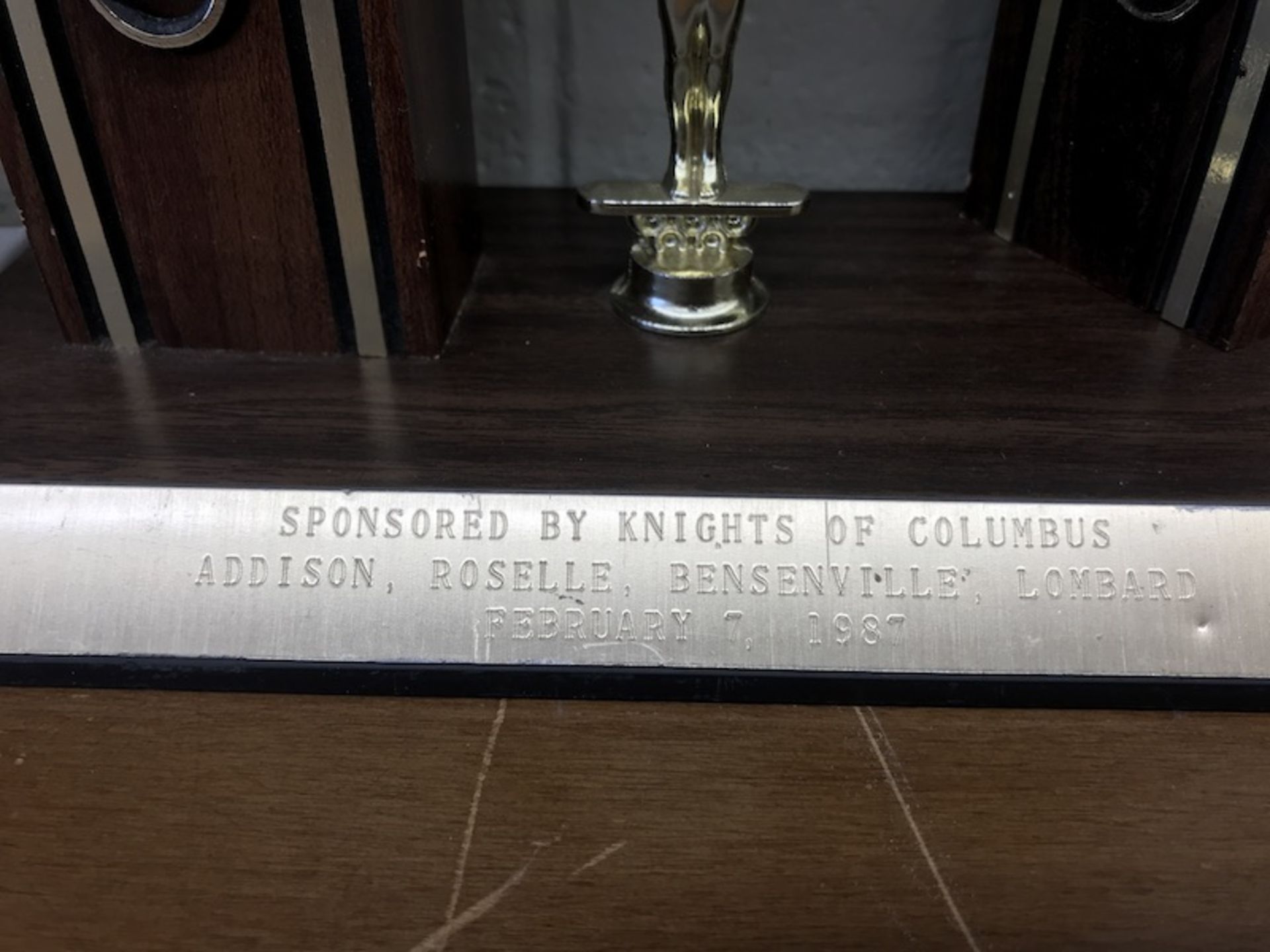 Lot - (1) 1987 Band Trophy (1) 1987Knights of Columbus Addison, Roselle, Bensenville, Lombard Trophy - Image 2 of 2