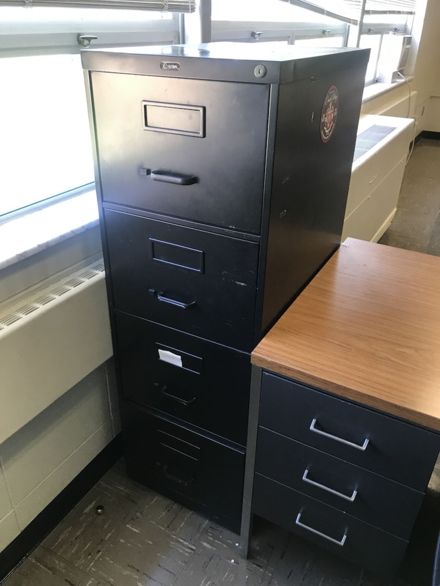 Lot - (1) 60 in. Desk, (1) File Cabinet, (1) Rolling Office Chair (1) 60 in. Table, (2) Chairs (1) - Image 2 of 3