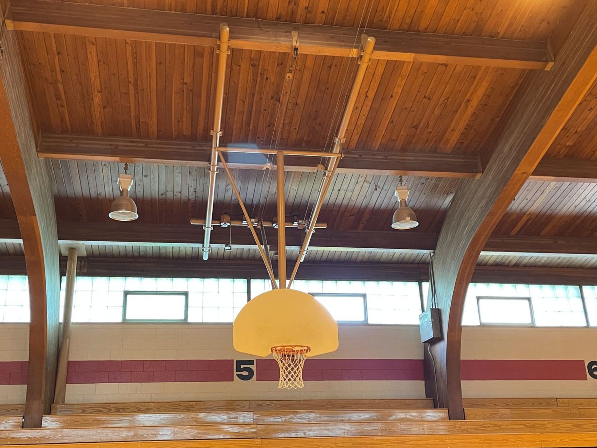 Lot - (2) Wood Backboards with Rim and Net, Ceiling Mounted (Gym) - Image 2 of 2