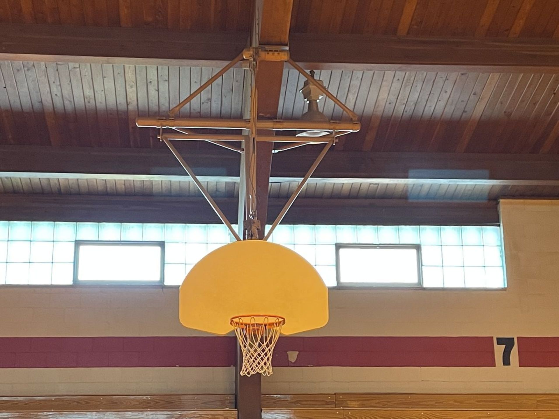 Lot - (2) Wood Backboards with Rim and Net, Ceiling Mounted (Gym) - Image 2 of 2