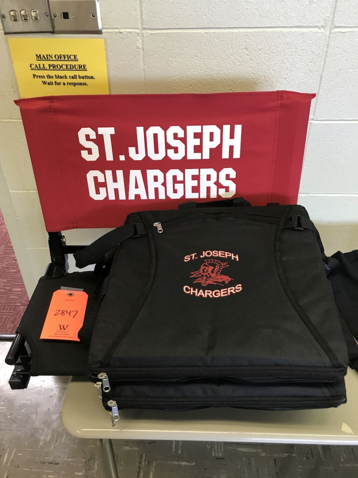 Lot - (1) St. Joseph Chargers Chair (2) St. Joseph Chargers Chair Pads (Room 307)