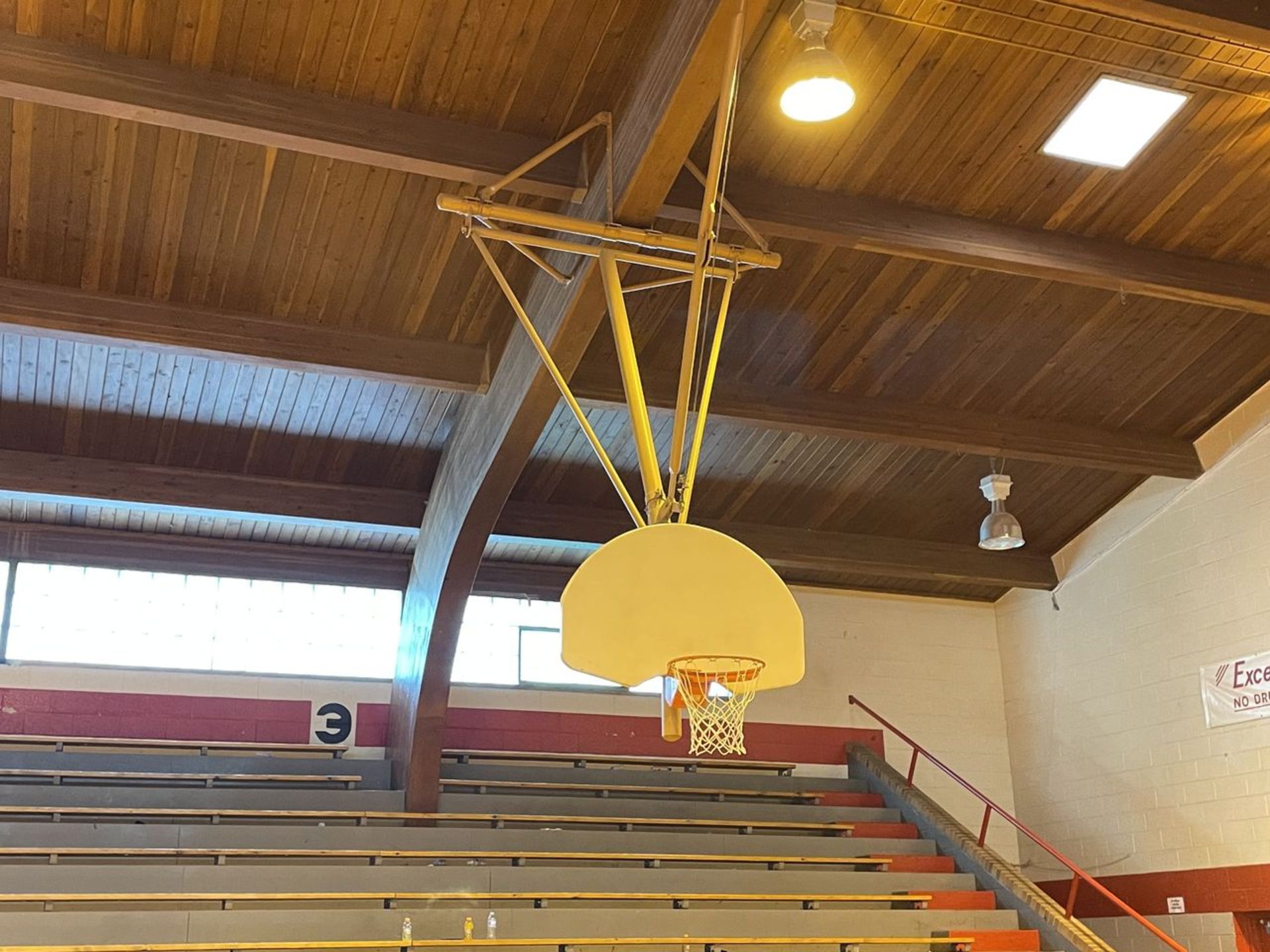 Lot - (2) Wood Backboards with Rim and Net, Ceiling Mounted (Gym)