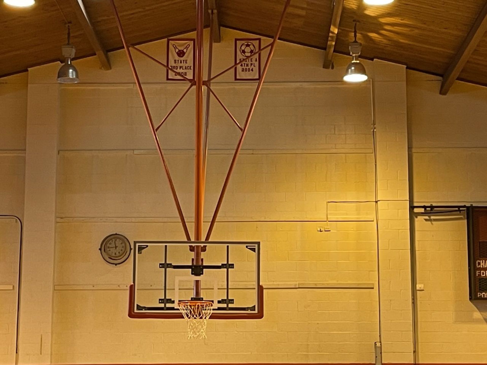 Lot - (2) Glass Backboards with Rim and Net, Ceiling Mounted (Gym) - Image 2 of 3