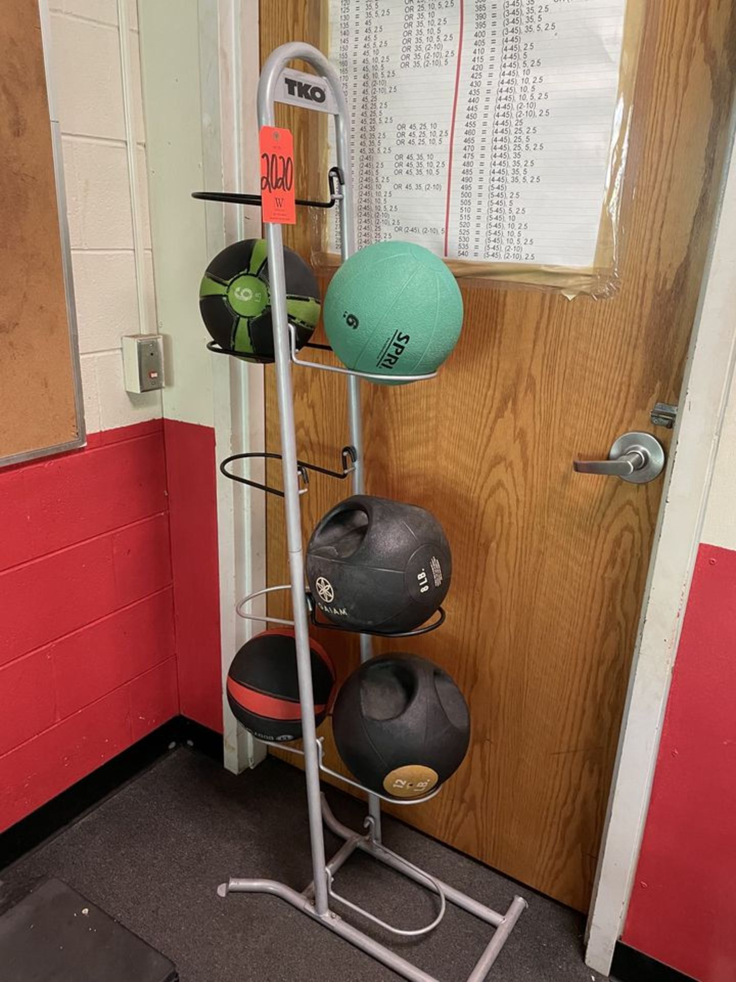 Lot - (5) Weighed Balls with Rack (Weight Room 105)