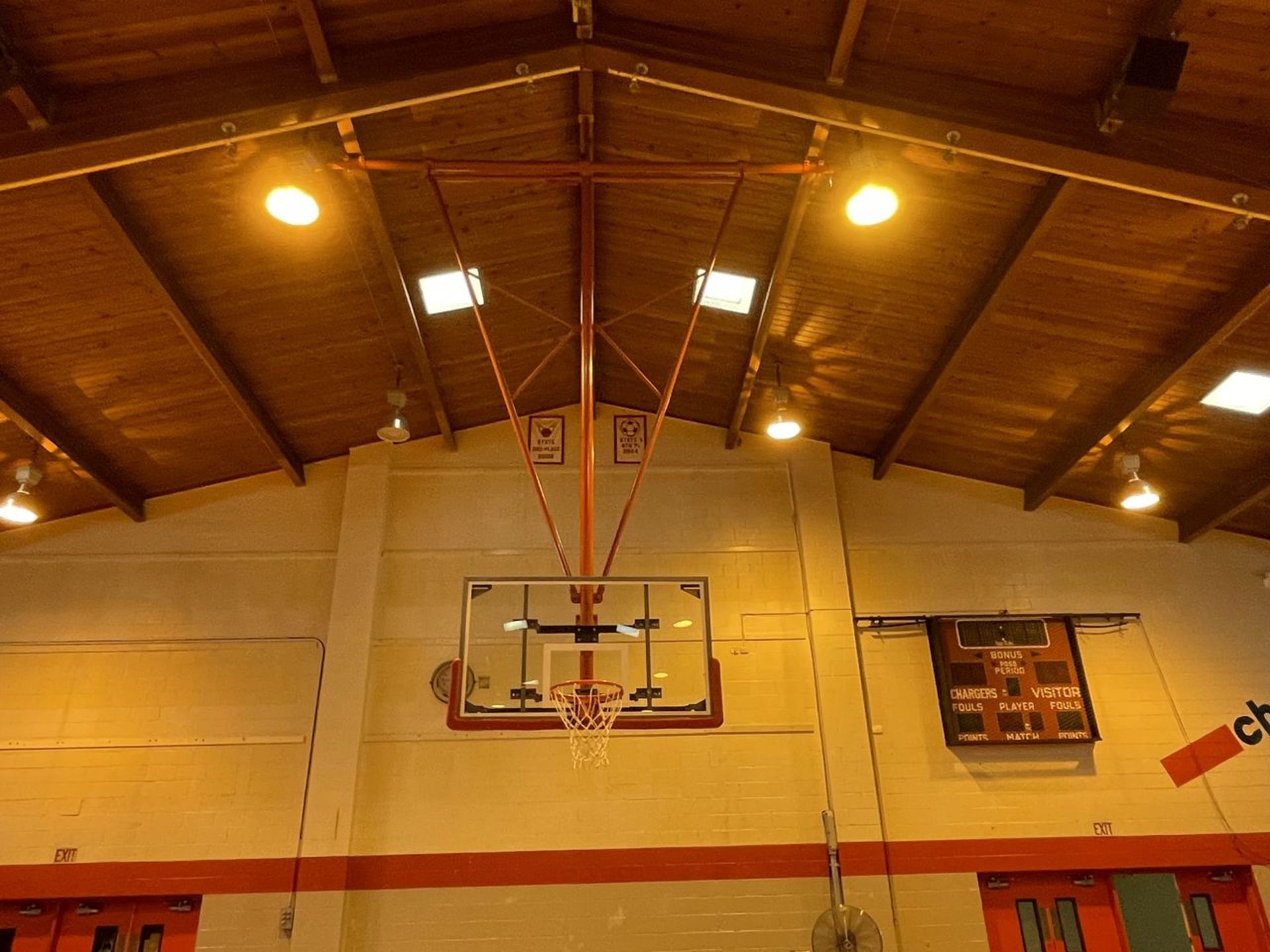 Lot - (2) Glass Backboards with Rim and Net, Ceiling Mounted (Gym) - Image 3 of 3