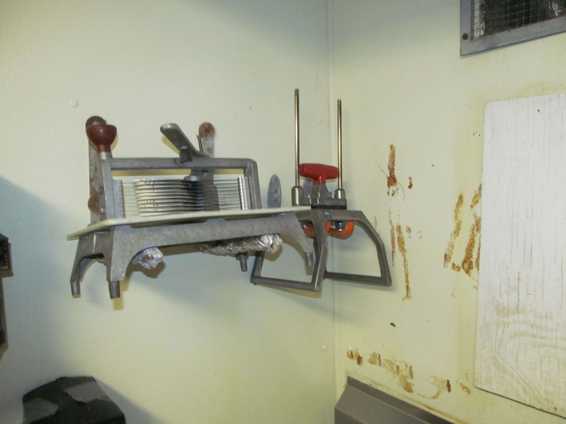 Lot - Misc. Items in Wash Area, to Include: Hanging Utensils, (4) Shelving Units, Utensils, - Image 2 of 7