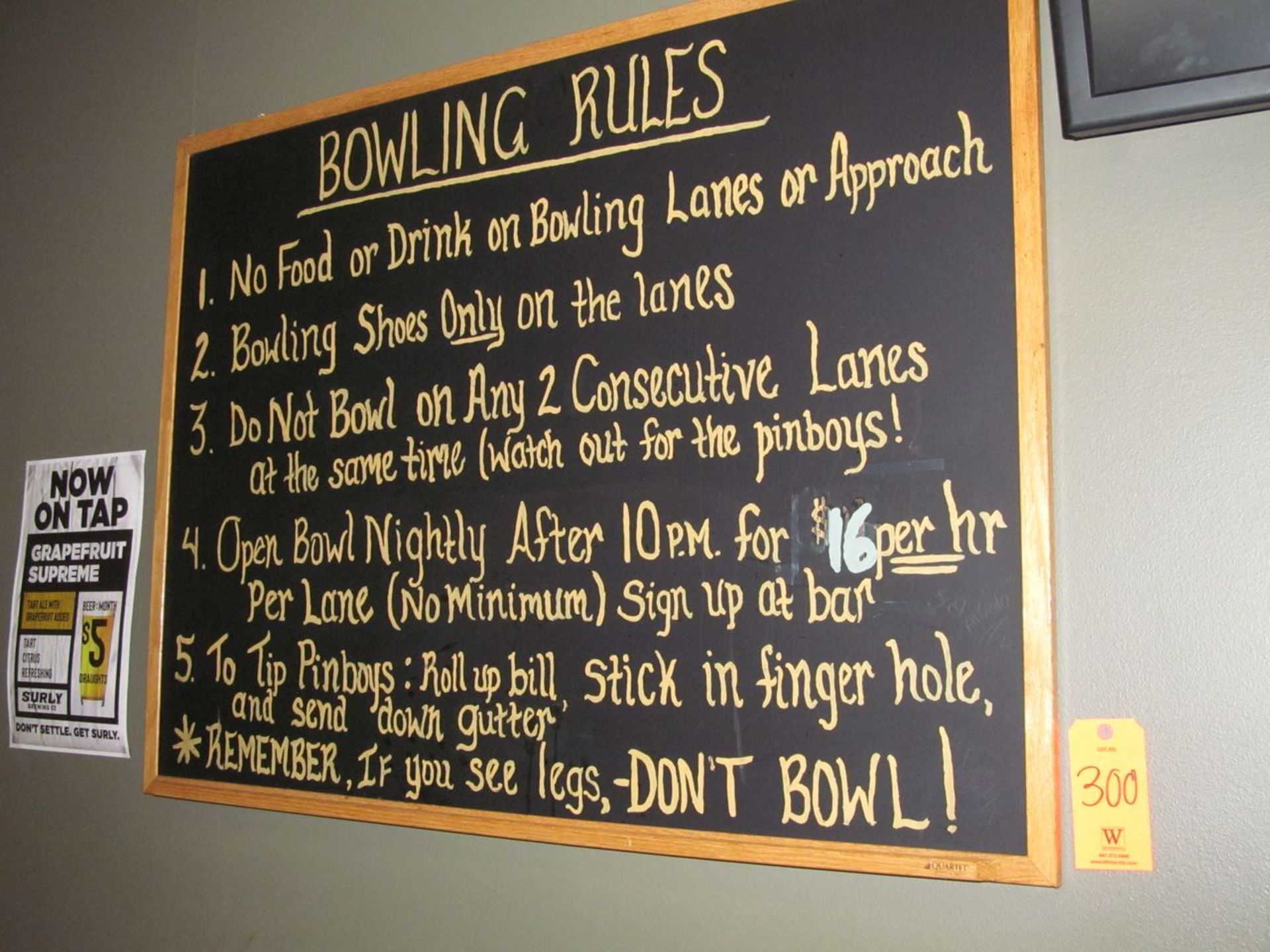 Southport Lanes Bowling Rules Chalkboard (Bowling Room)