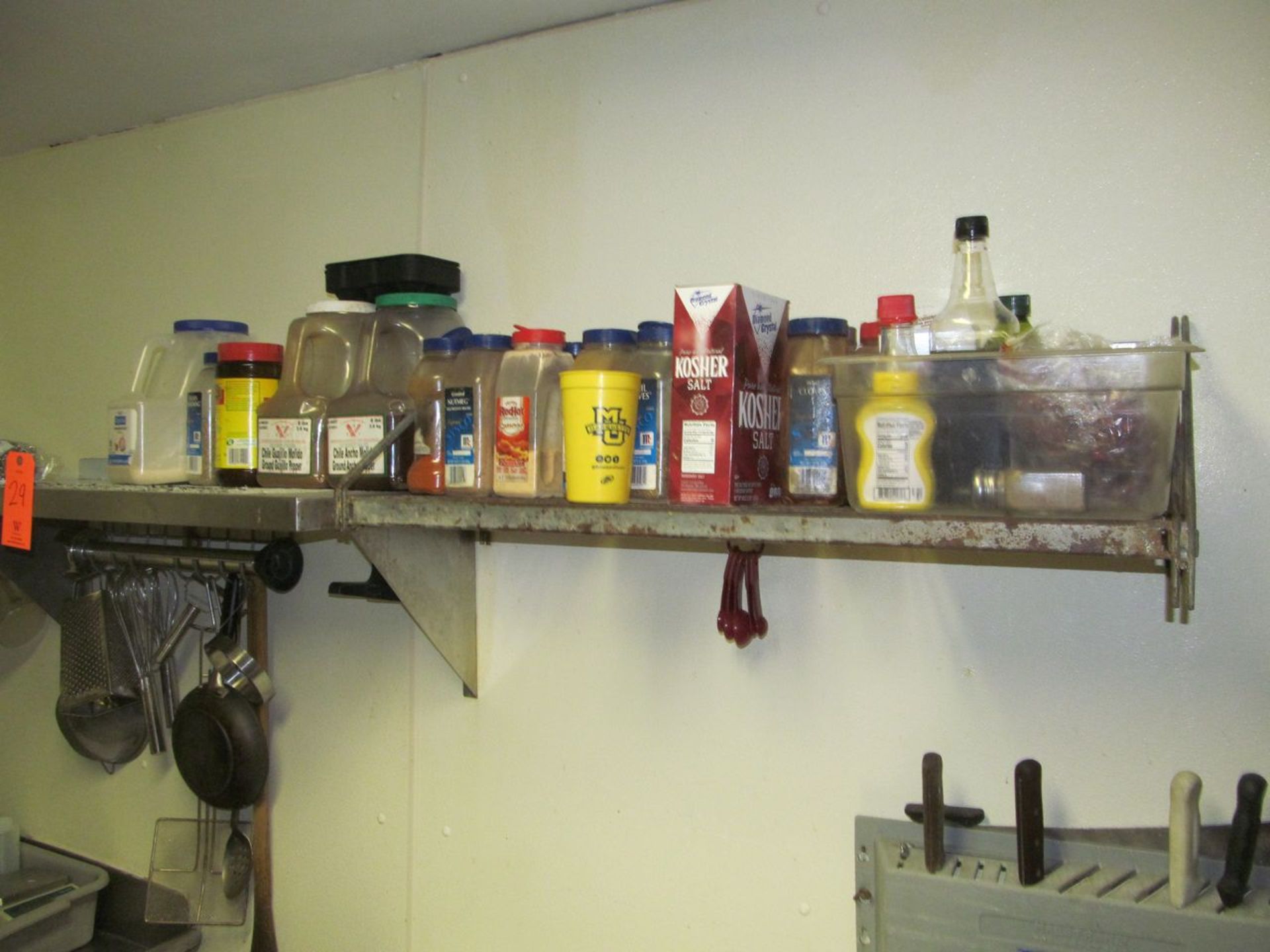 Lot - Misc. Items in Wash Area, to Include: Hanging Utensils, (4) Shelving Units, Utensils, - Image 6 of 7