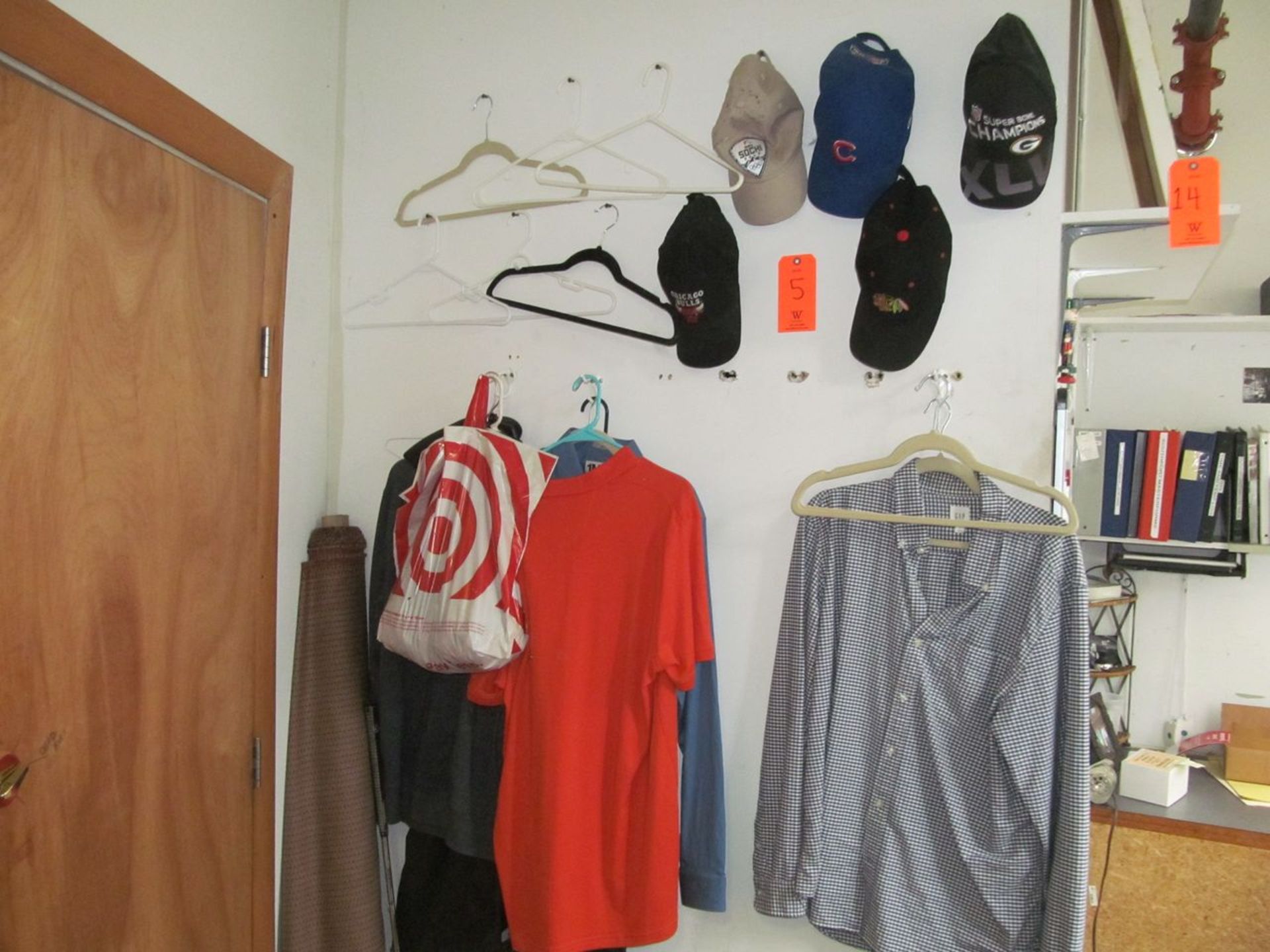 Lot - (5) Hats, Misc. Hanging Shirts, and Golf Club (Upstairs Office)