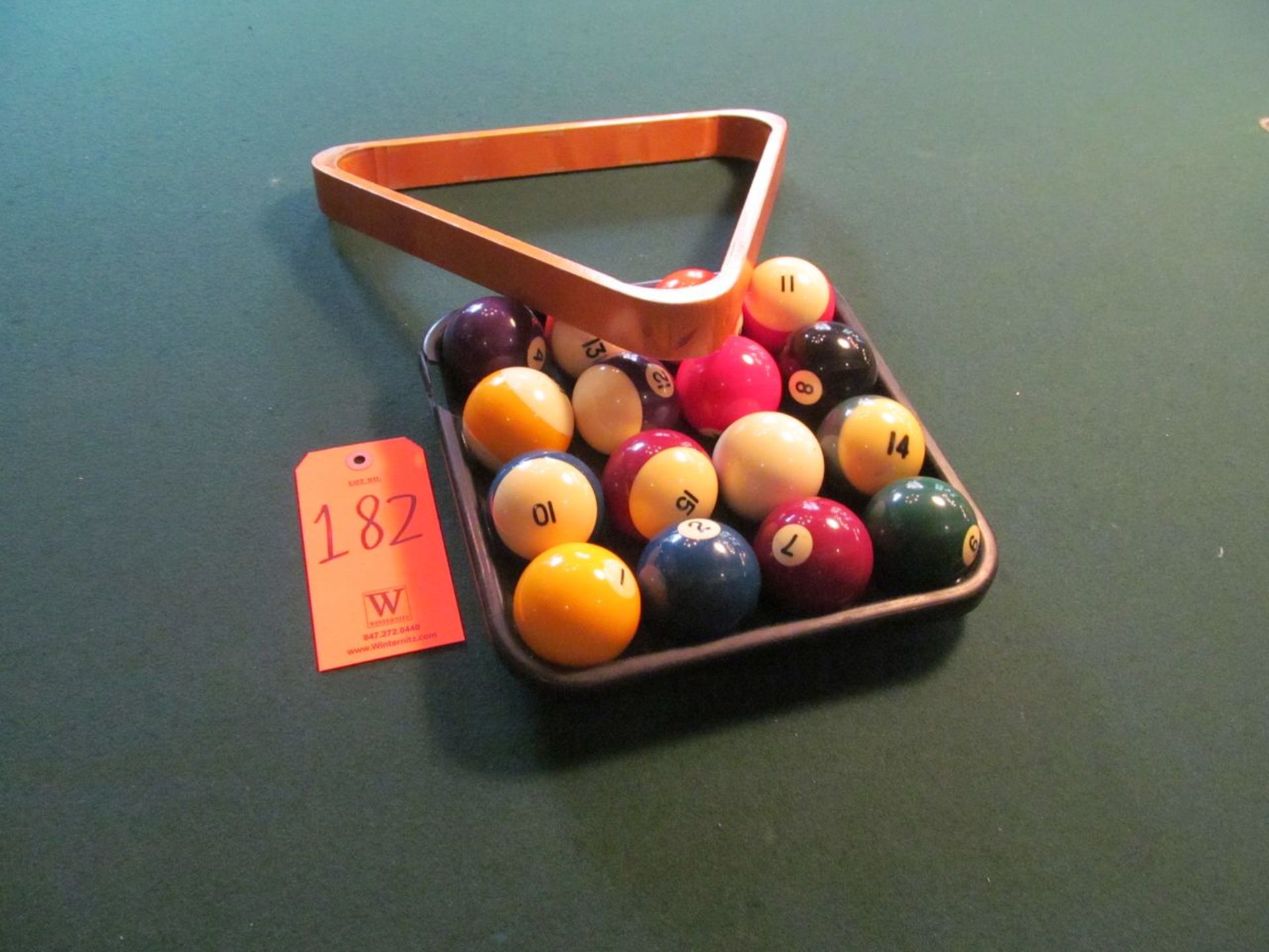 Set of Billiard Balls, with Carrying Rack and Triangle (Billiards Room)