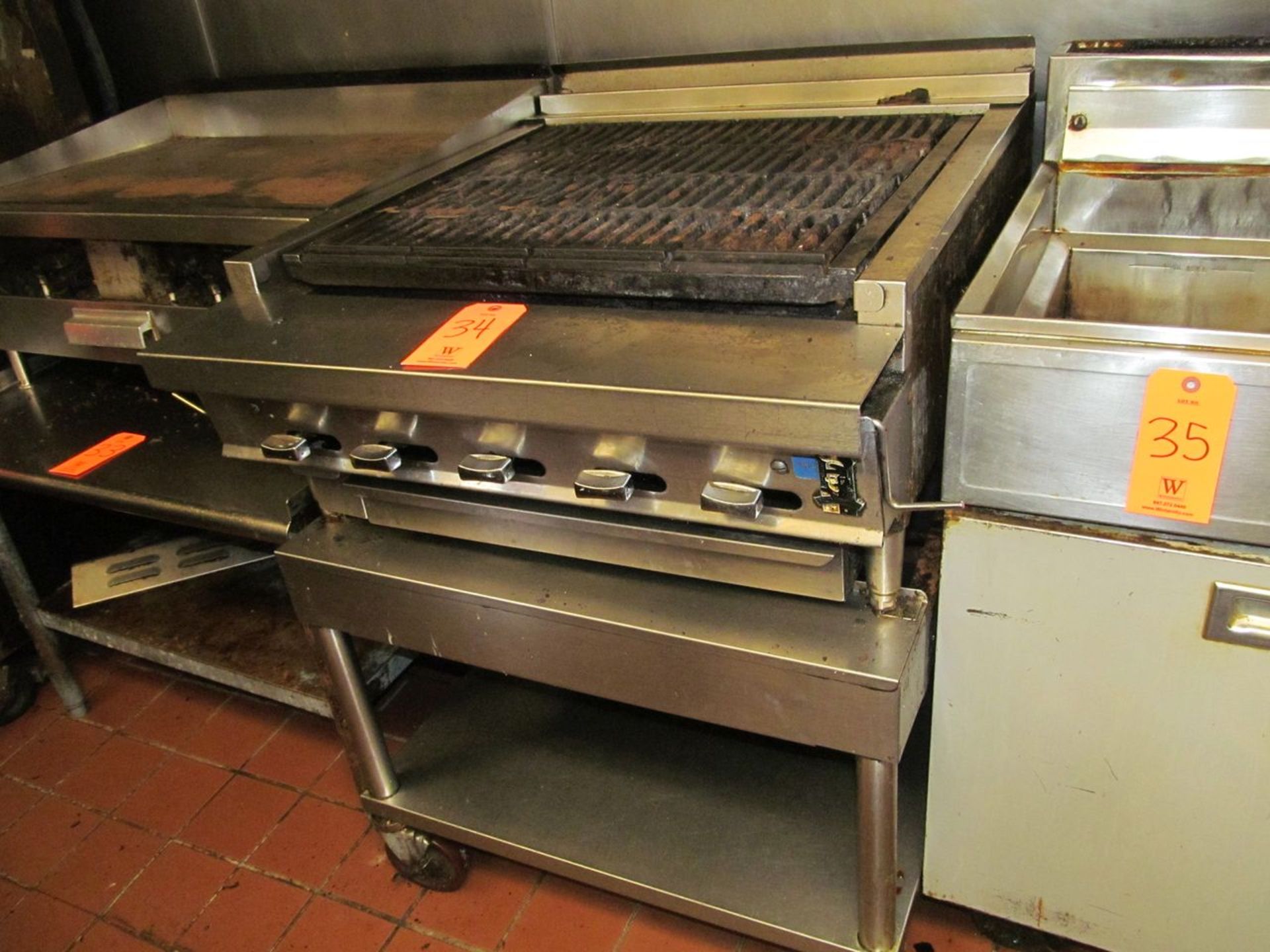 Montague Flame Grill Station, with (5) Temp. Controls and Stainless Steel Cart (Kitchen)