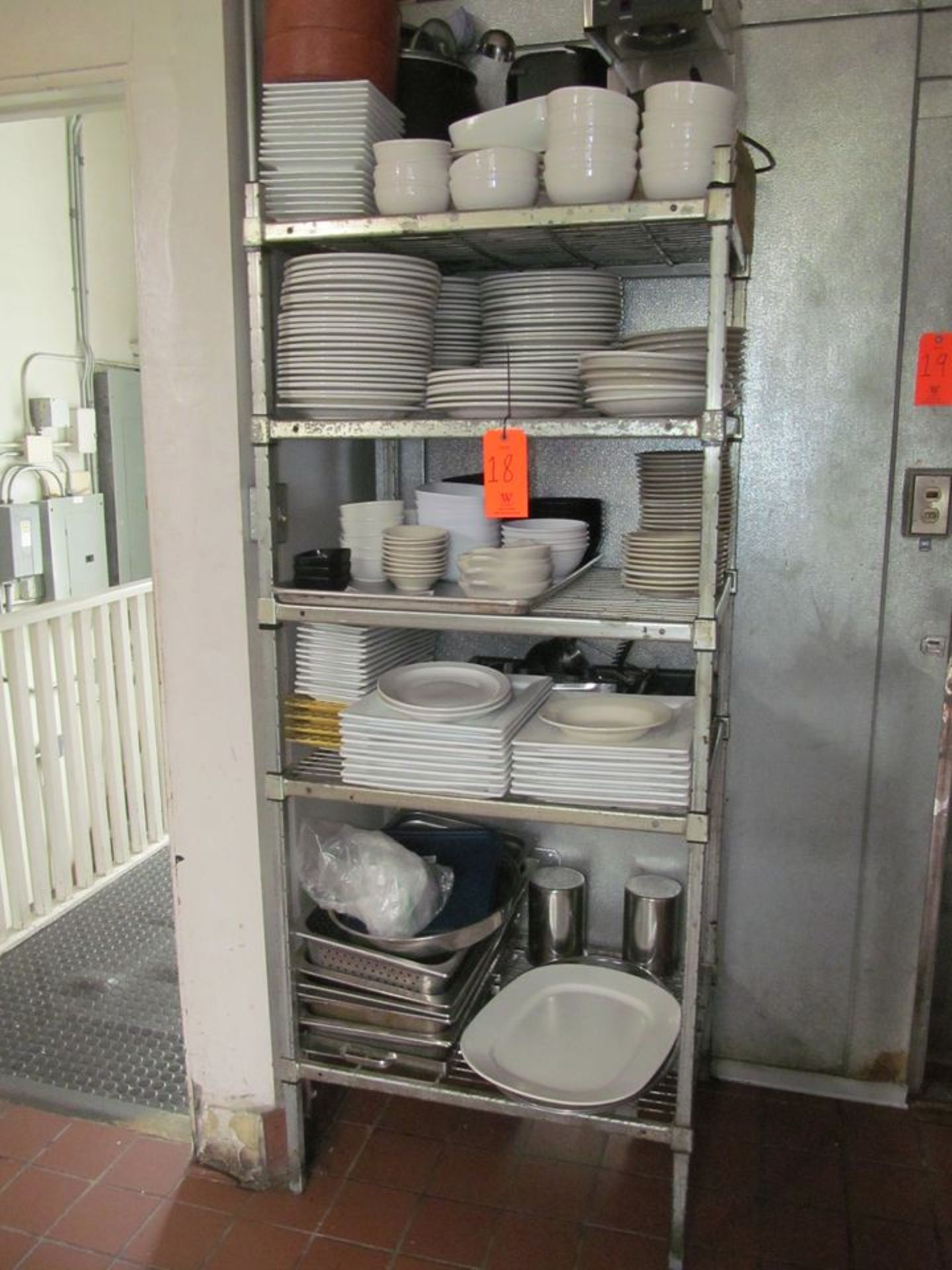 5-Tier Rack with Dishes, Serving Pieces, Misc. Pots, Coffee Maker, and Related Contents (Upstairs - Image 2 of 4