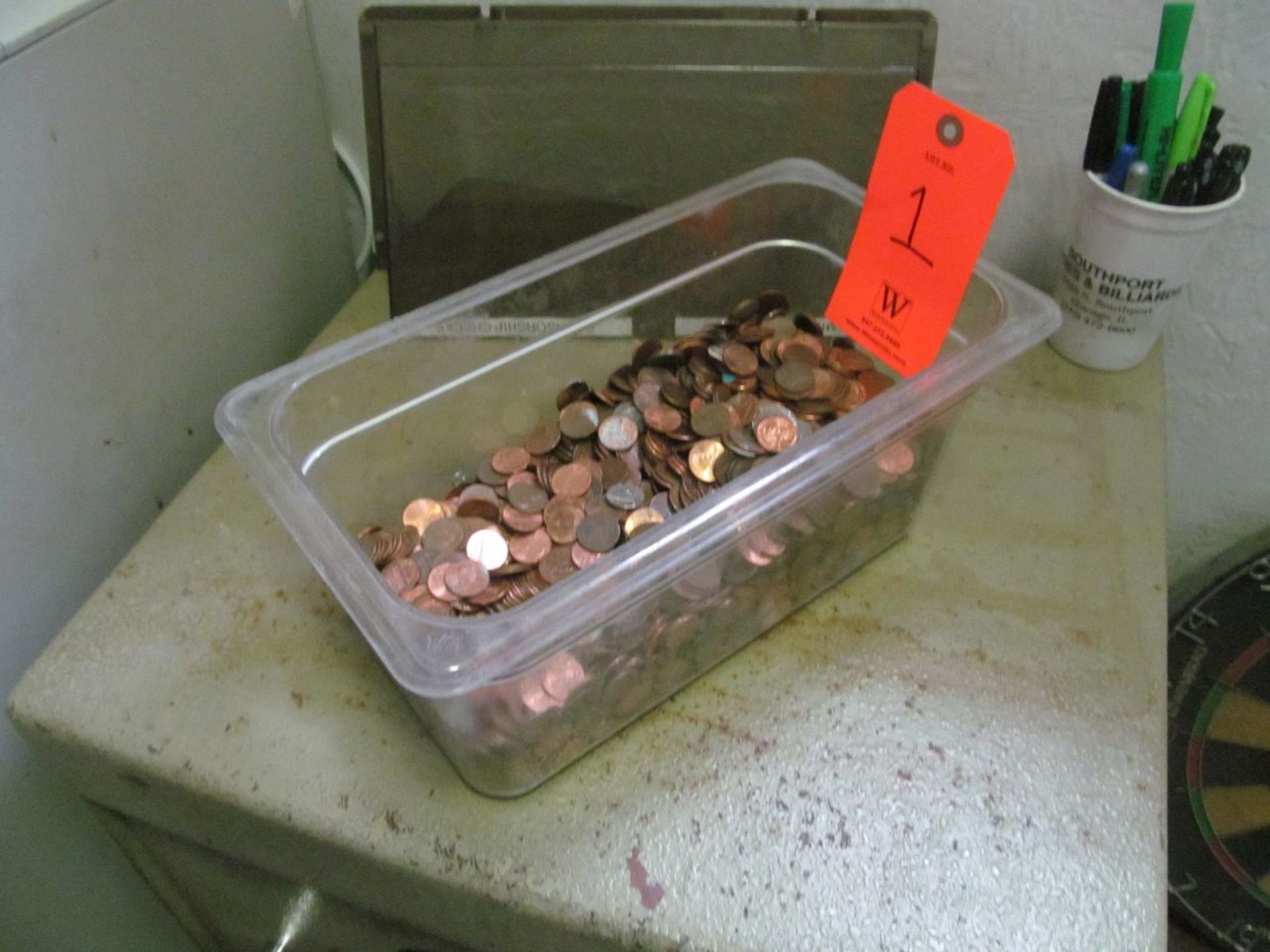 Lot - Plastic Bin with Assorted Pennies (Upstairs Office)