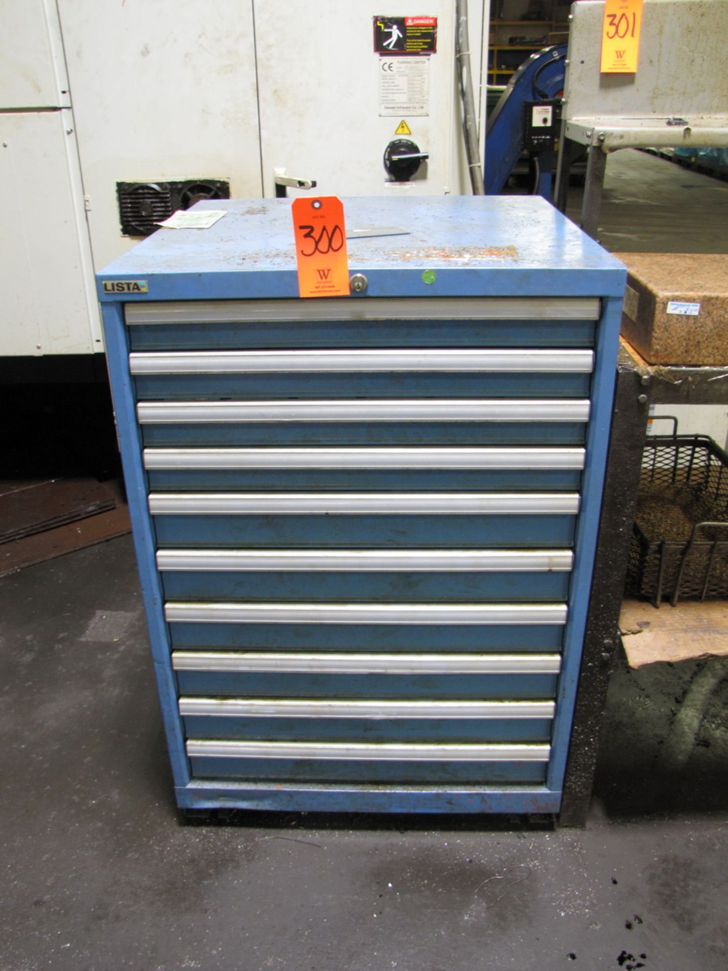 Lista 10-Drawer Heavy Duty Parts Cabinet with Contents of Set Screws, Carbide Inserts, Endmills,
