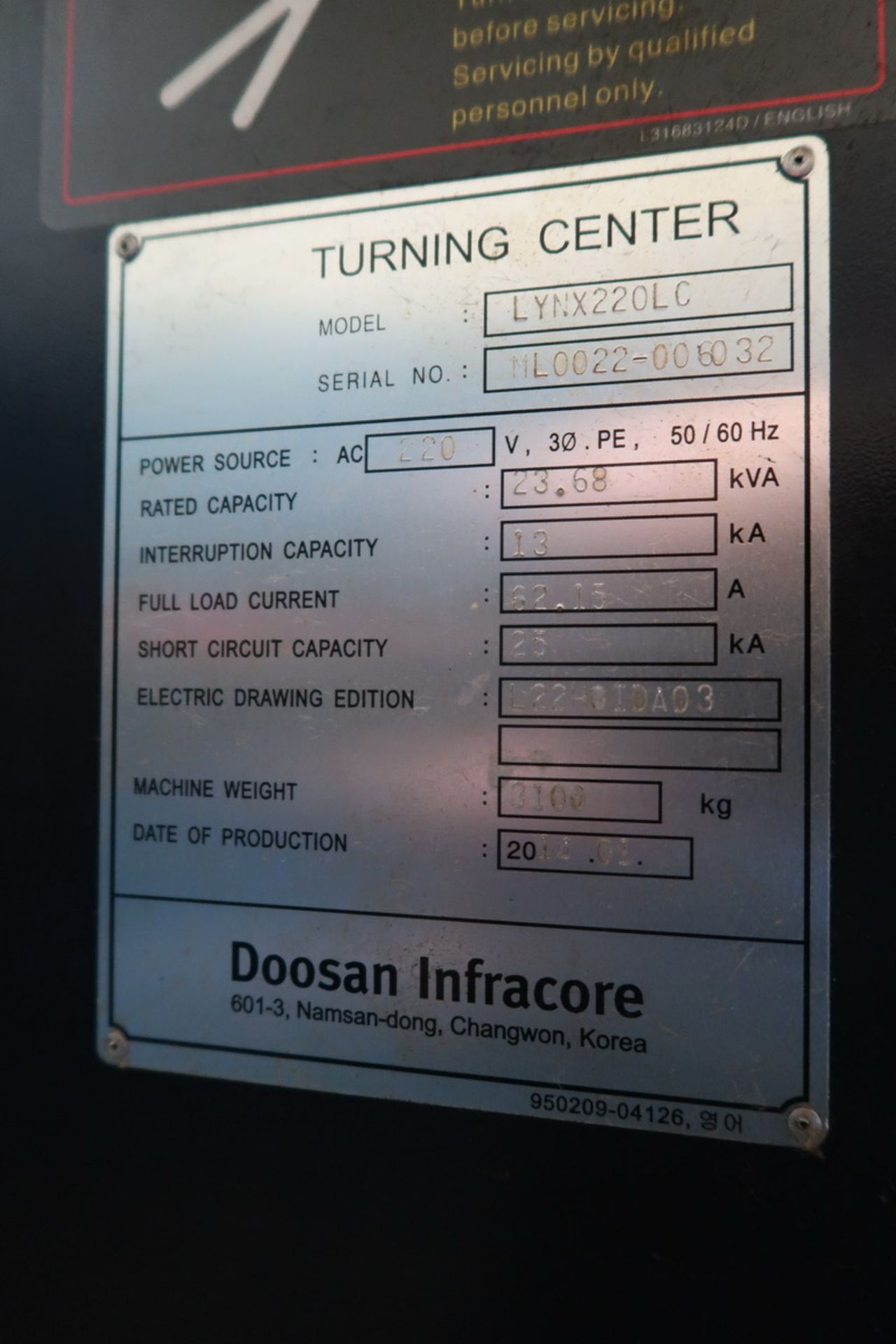 Doosan Lynx 220LC CNC Horizontal Turning Center, S/N: ML0022-006032 (2014); with Doosan-Fanuc i- - Image 15 of 15