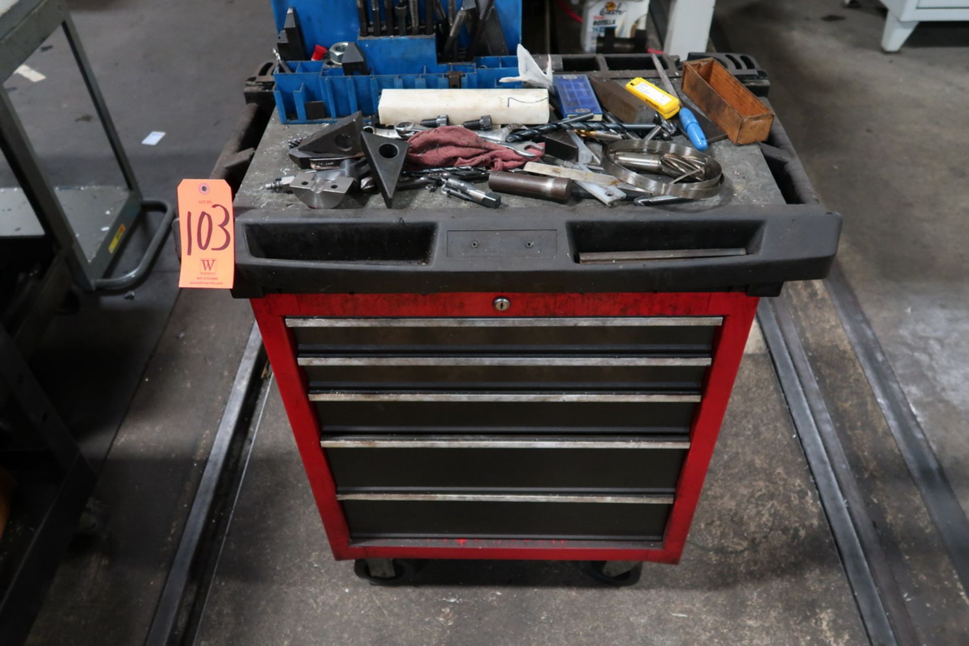 5-Drawer Rolling Tool Box with Contents of Hold Down Tooling, Collets, & Drill Bits (Plant #1)