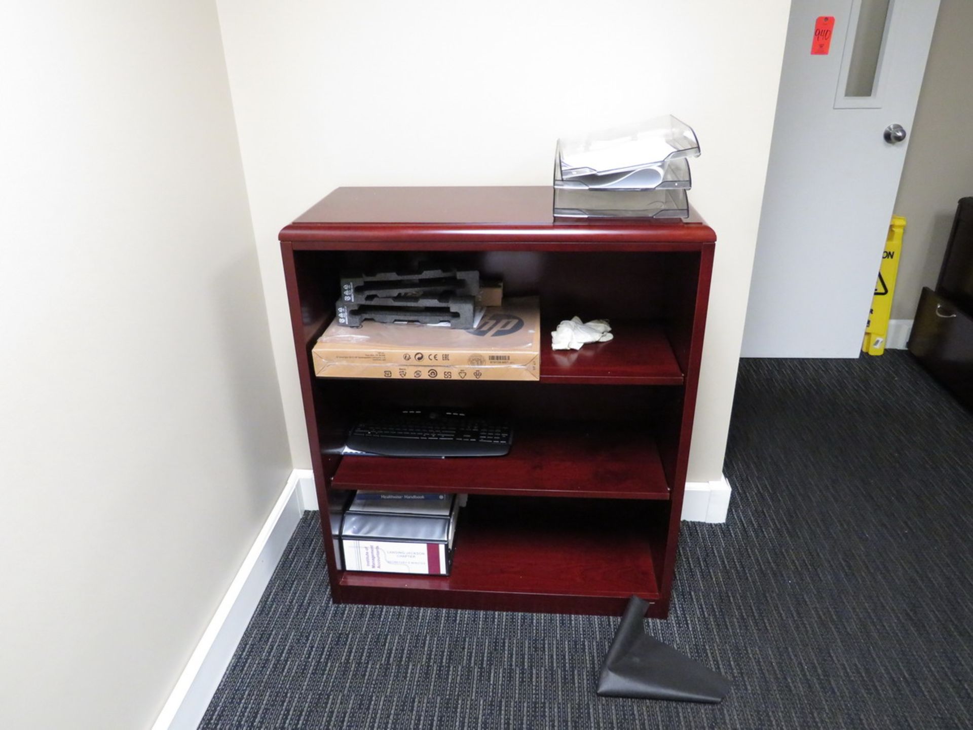 Contents of Office to Include: L-Shaped Desk, Book Shelf, Wooden 2-Door Horizontal Filing Cabinet ( - Image 4 of 4