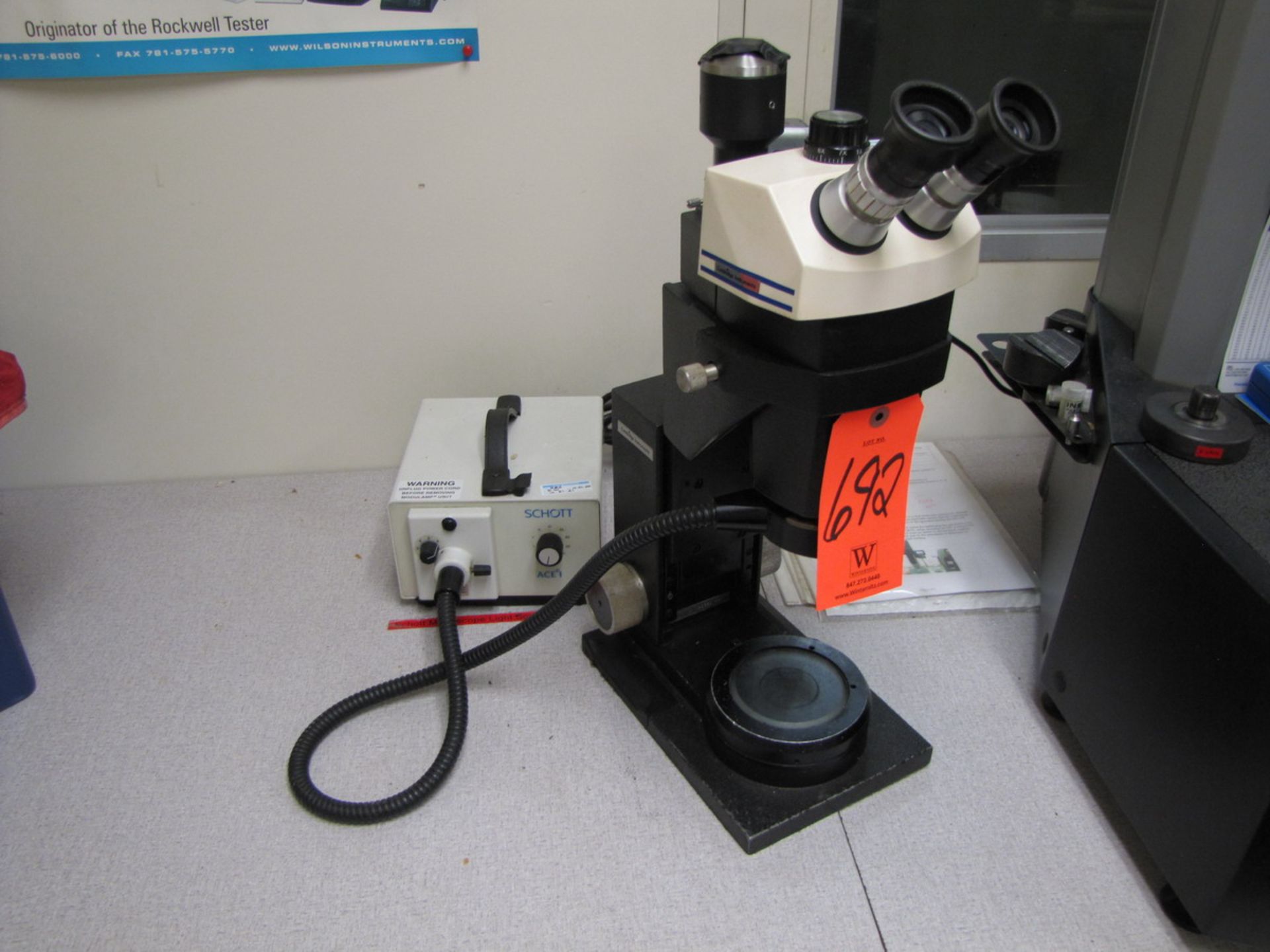 Cambridge Microscope, with (2) Bosch 10X WF Stereo Eyepieces, Schott Mdl. Ace I Light Source ( - Image 2 of 2