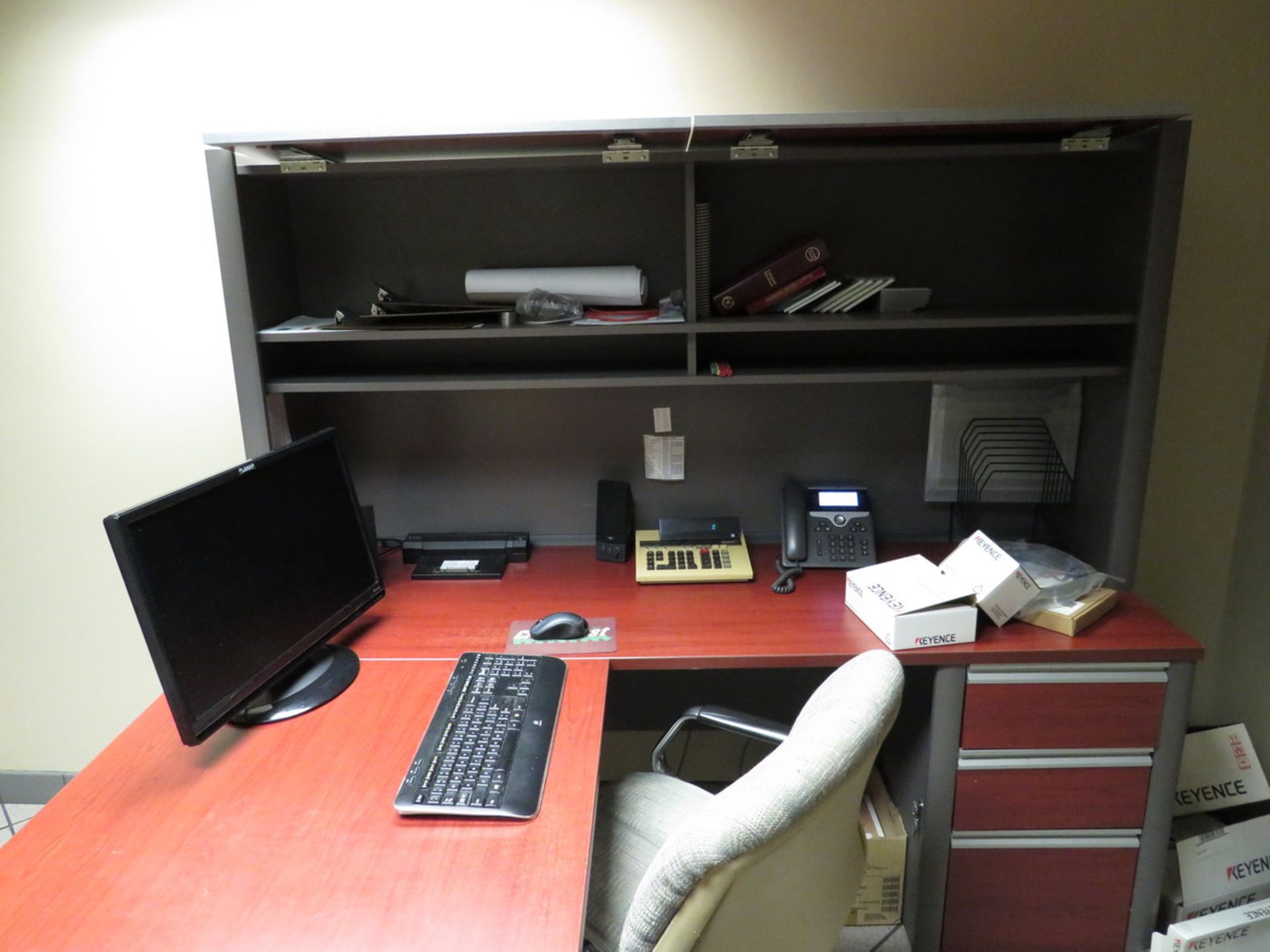 Contents of Office to Include: L-Shaped Desk, 2-Door Metal Horizontal Filing Cabinet with Wood - Image 2 of 3