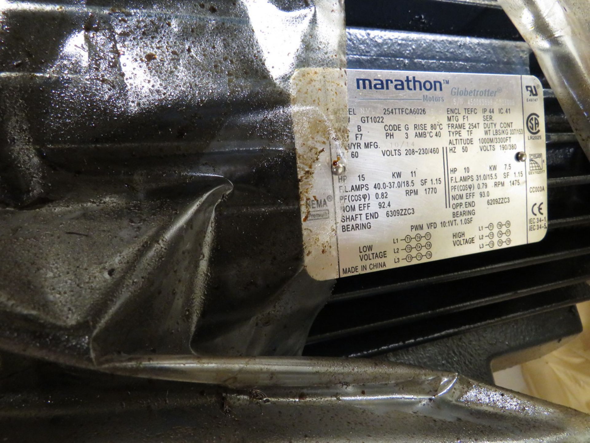 Marathon Motor, 15HP, 1770RPM, 254T Frame (Plant # 2) - Image 2 of 2