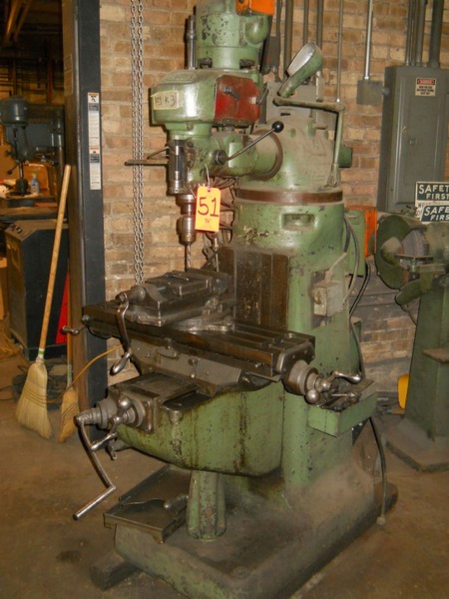 Bridgeport 1/2-HP Vertical Milling Machine, S/N: 7455; with 9 in. x 32 in. T-Slot Production Table - Image 2 of 9