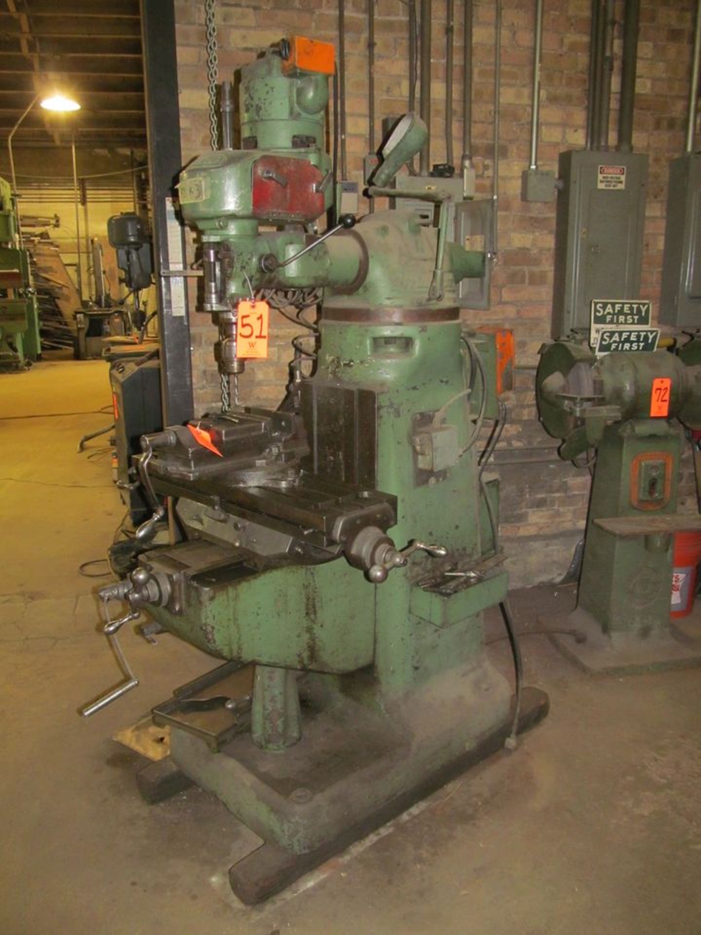 Bridgeport 1/2-HP Vertical Milling Machine, S/N: 7455; with 9 in. x 32 in. T-Slot Production Table - Image 5 of 9